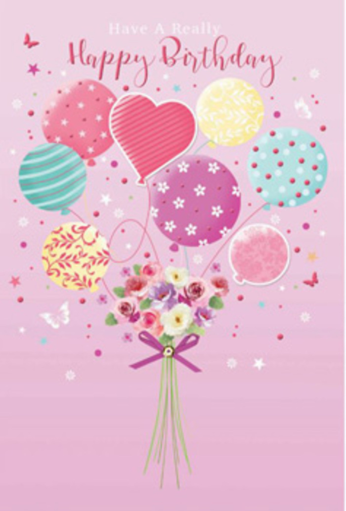 There is a gentle, uplifting energy in this birthday illustration, as though a small, pastel celebration is floating above the rooftops of Brockley. At the heart of the scene, a cluster of balloons hovers, glowing in soft shades of blush pink, mint green, pale yellow, and lilac. Each balloon offers a different pattern and personality-some are dressed in spiralling stripes that wind gracefully upward, others are sprinkled with joyful polka dots that seem to dance in the light, and a charming heart-shaped balloon at the centre suggests affection and closeness. Supporting this airy bouquet is a hand-tied cluster of flowers nestled at the base, their blooms gathered tightly together. The petals are velvety and full, with tones of creamy ivory, delicate blush, and muted mauve, echoing the colours of cottage gardens you might pass walking towards Brockley station. The imagined fragrance is softly floral and reassuring, like stepping into a welcoming local florist on a birthday morning. A rich purple satin bow binds the stems, the ribbon catching the light in subtle highlights that add refinement to the whimsical composition. The background is a warm, rosy pink, dusted with tiny star shapes and fluttering butterfly-like details that evoke confetti drifting slowly through the air. Every element-from the floating balloons to the carefully shaded petals-feels thoughtfully placed, transforming a simple birthday wish into something more intimate and memorable, the way a bespoke bouquet delivery across Brockley, Ladywell, or Telegraph Hill can turn an ordinary day into a cherished celebration.