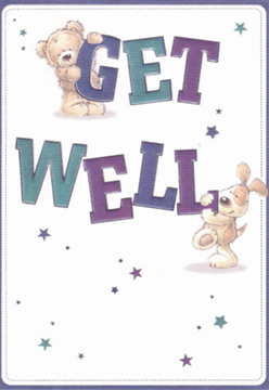Drawing on the comforting heart of Brockley, this get well card instantly conjures a sense of ease and lightness. The playful artwork features a plush teddy grasping confidently to the bold indigo letters of 'GET,' while a lively puppy with soft, floppy ears cozily nuzzles against the deep teal 'WELL' below. Their engaging poses and expressive faces offer hope and affection, mirroring the gentle support felt in Brockley's friendly community. Swirls of stars in magical purples and blues scatter above a crisp, white background, echoing the uplifting spirit you experience when walking beneath Brockley's wide skies. Each visual detail, from the cozy fur of the bear to the inviting eyes of the pup, is delivered with the same nurturing care as a thoughtfully arranged bouquet from a local florist along Brockley Road. The whole composition becomes an emotional boost, carrying messages of sincere encouragement and a fresh start-making this card a perfect way to reach out and uplift those close to home, whether they're recuperating in St. John's or enjoying the serenity of Telegraph Hill.